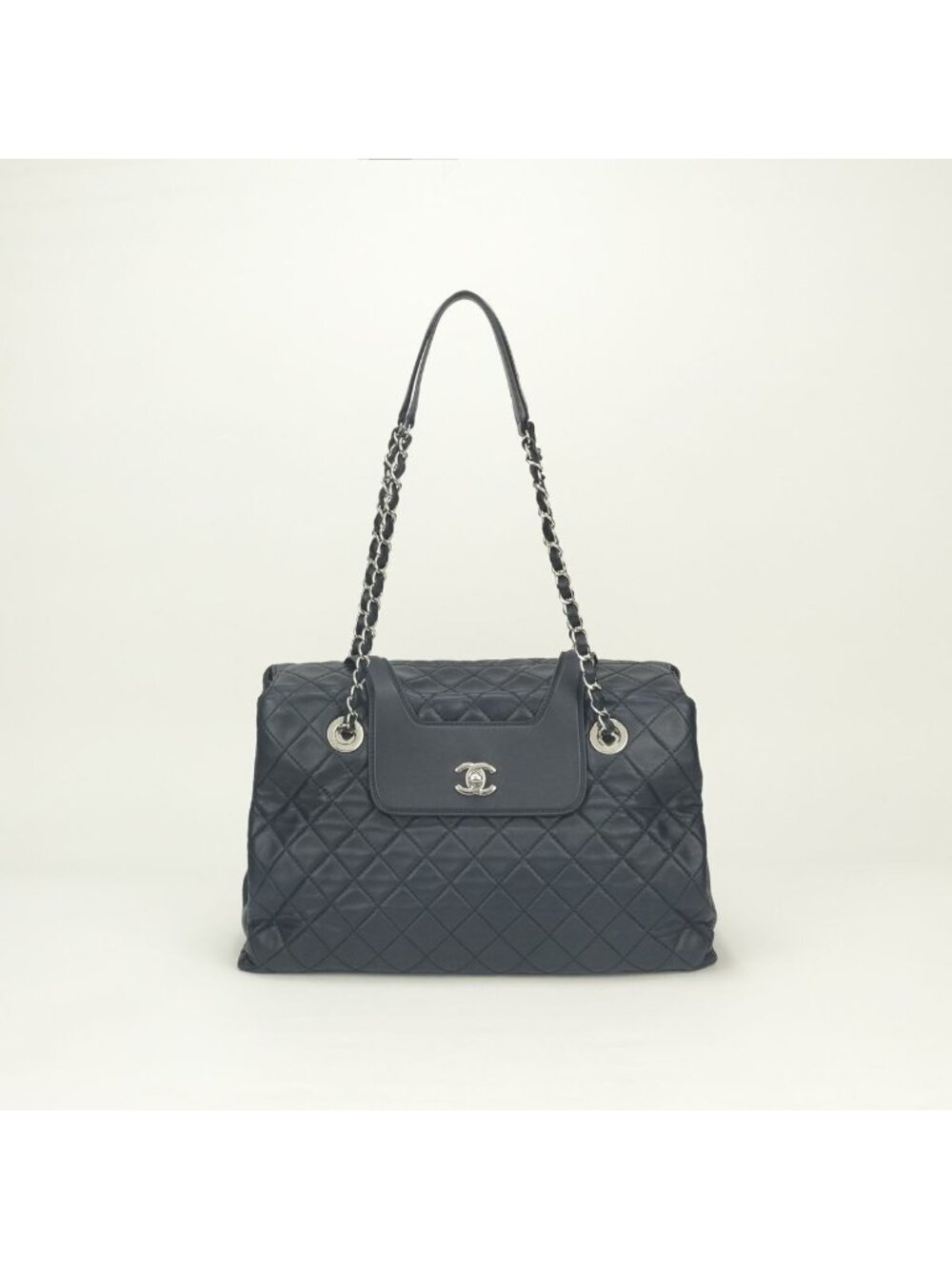 Hermes Matelasse Tote Shoulder Bag Lambskin Navy Silver CC Logo